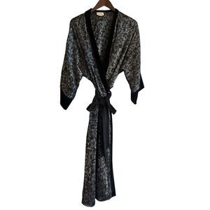 Vintage L.A. Intimates Womens Kimono Robe Size L Floral Satin Jaquard Romantic